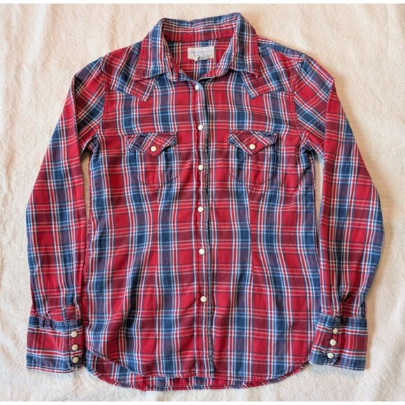 Ralph Lauren Denim Supply Western Red Cotton Flannel Studded Eagle Pearl Snap MD - Picture 3 of 10